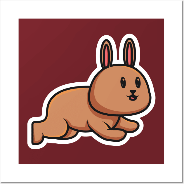 Cute Baby Rabbit Jumping Cartoon Sticker vector illustration. Animal nature icon concept. Funny furry white hares, Easter bunnies jumping sticker vector design with shadow. Wall Art by AlviStudio